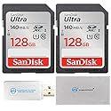 SanDisk 128GB SD Ultra Memory Card (Two Pack) Works with Canon EOS Rebel T7, Rebel T6, 77D Camera (SDSDUNB-128G-GN6IN) Bundle with Everything But