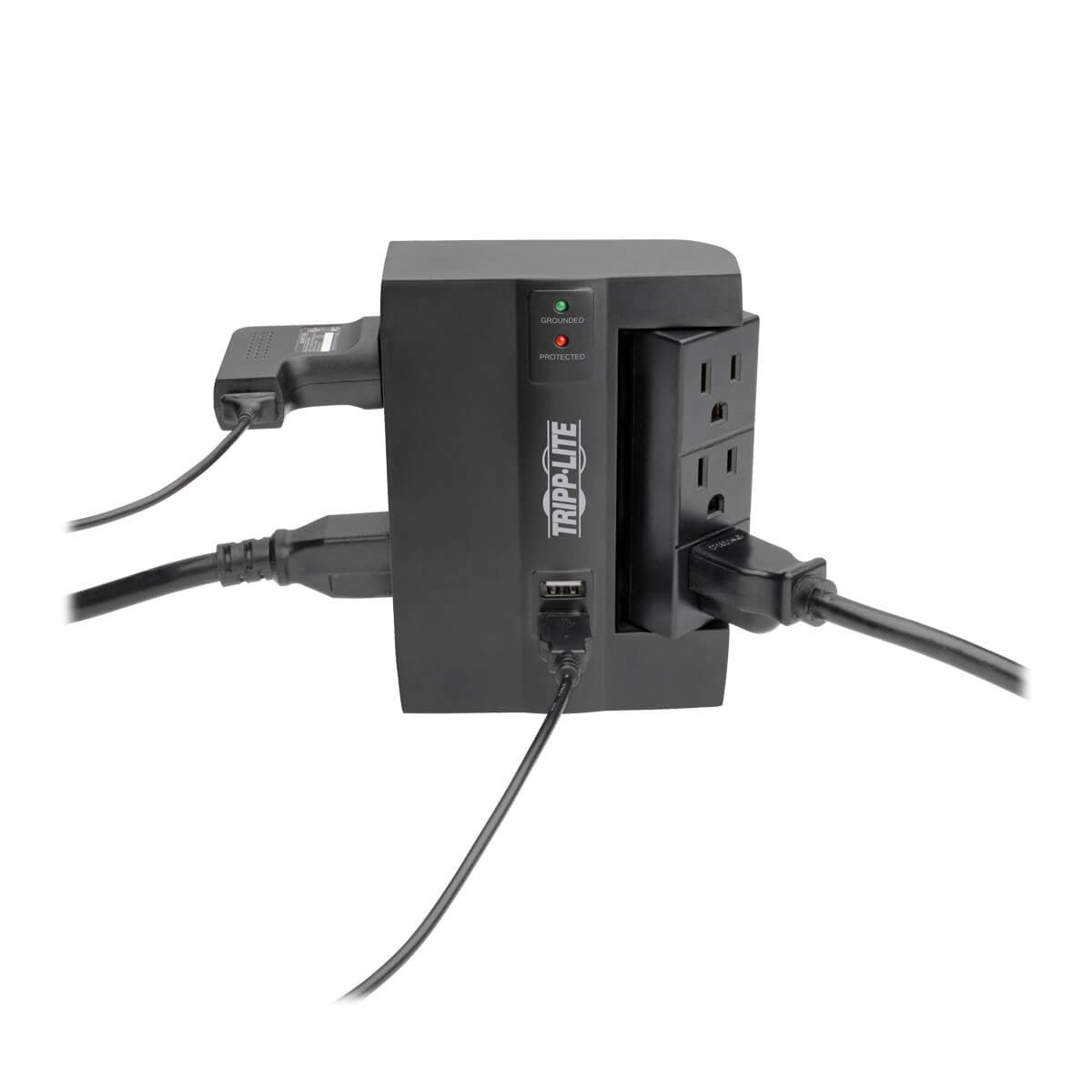 TRIPP LITE 6 Outlet Surge Protector Power Strip, 3 Rotatable Outlets, Wall Tap/Direct Plug in, 1200 Joules, 2 USB Charging Ports, Limited Warranty