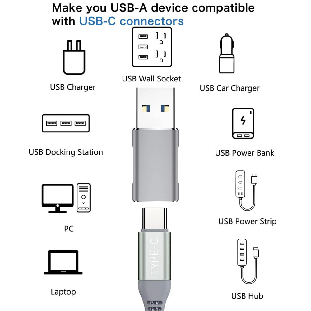 QCEs 10Gbps USB C Female to USB Male Adapter 2 Pack, USB 3.1 Gen2 to USB C Adapter Double-Sided Data Transfer and 60W Fast Charging Connector…
