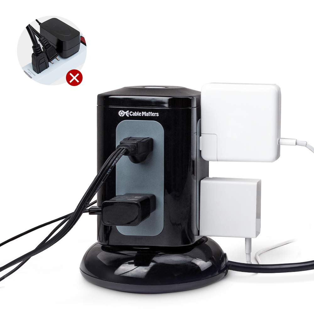 Cable Matters 6 Outlet Surge Protector Tower with 4 USB Charging Ports (4.2A in Total) and 10 Feet Extra Long Power Cord in Black