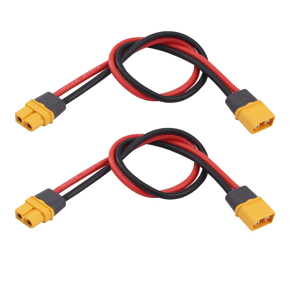 Yiqigou 2pcs Amass XT60H XT60 Male Plug Connector to XT60H XT60 Female Plug Connector Adapter Extension with 30cm 14AWG Silicone Wire (xt60h Cable)