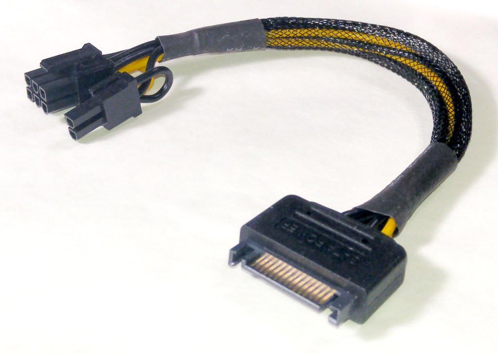 15-Pin SATA Male to 8-Pin (6+2 Pin) PCI-Express Female Video Card Power Adapter Cable