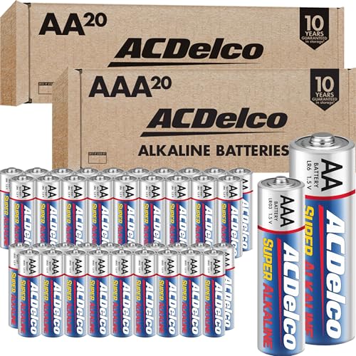 Powermax ACDelco Double AA and Triple AAA Batteries, 40-Count Battery Combo Pack for Home and Office, 20-Count Each, 10-Year Shelf Life