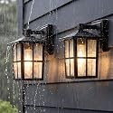 KDG Outdoor Waterproof Patio Wall Light Fixtures Set of 2, Black E26 Socket Exterior Lanterns with Tempered Glass, Modern Wall Mounted Lamp Suitable
