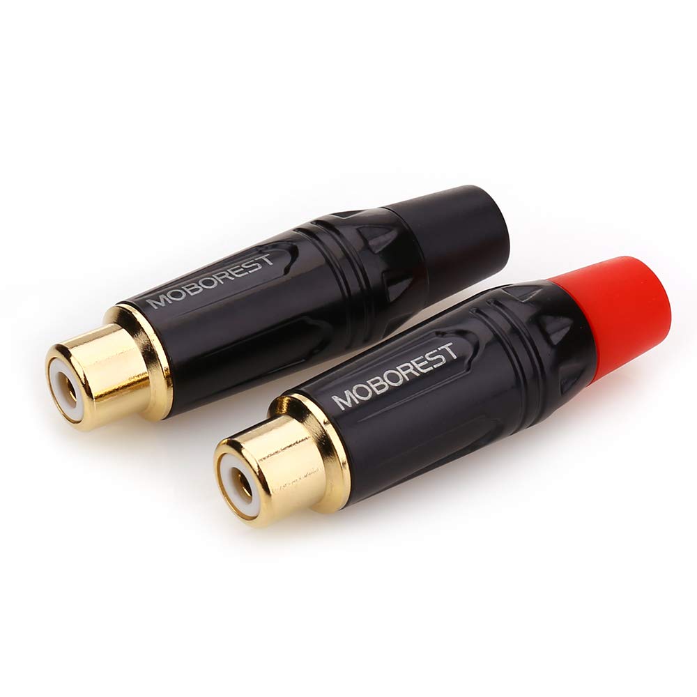 MOBOREST RCA Female Plug Adapter Audio Phono Gold Plated Solder 24K Gold Speaker Plugs RCA Jack Cable Connector Adapter (1 Black+ 1Red)