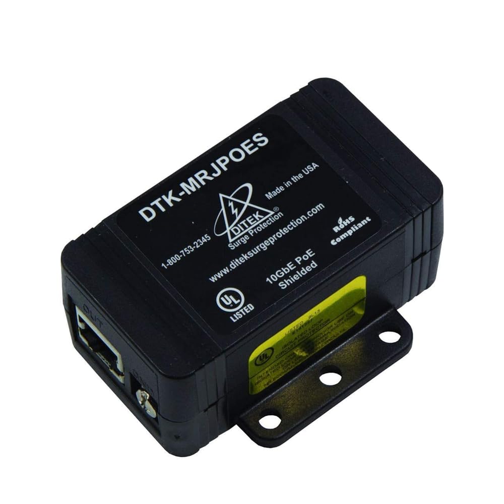 DITEK DTK-MRJPOE Power Over ETHERNET, RJ45 Connection, Single Channel, Surge Protector, UP to 10GBE Data Rate