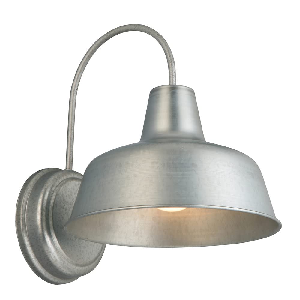 Design House Mason Farmhouse Gooseneck Barn Light, Outdoor Exterior Porch or Patio Wall Light Fixture, Galvanized Gray Paint, 10 Inch Diameter