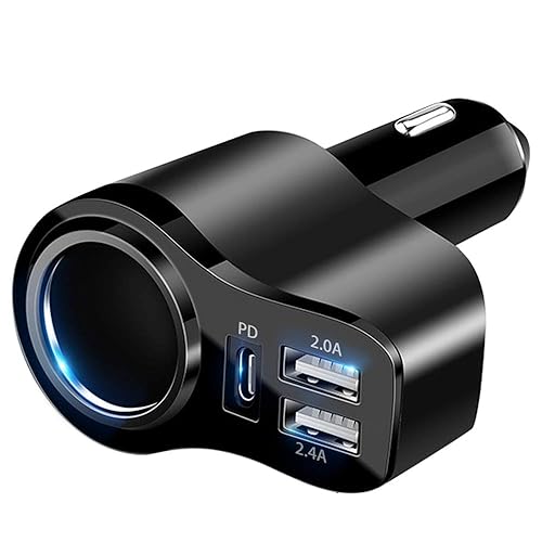 4 in 1 USB C Car Charger, 168W Multi USB Cigarette Lighter Adapter, Socket Splitter with 3 USB Ports, 12V/24V Dual USB Type C PD Fast Car Charger