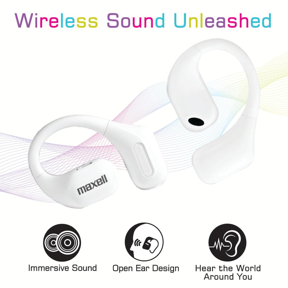 Maxell OWS Pro, Bluetooth Open Earhooks, UP to 18 Hours Playtime with Case, Hear The World Around You, Immersive Sound, Vibrant Colors
