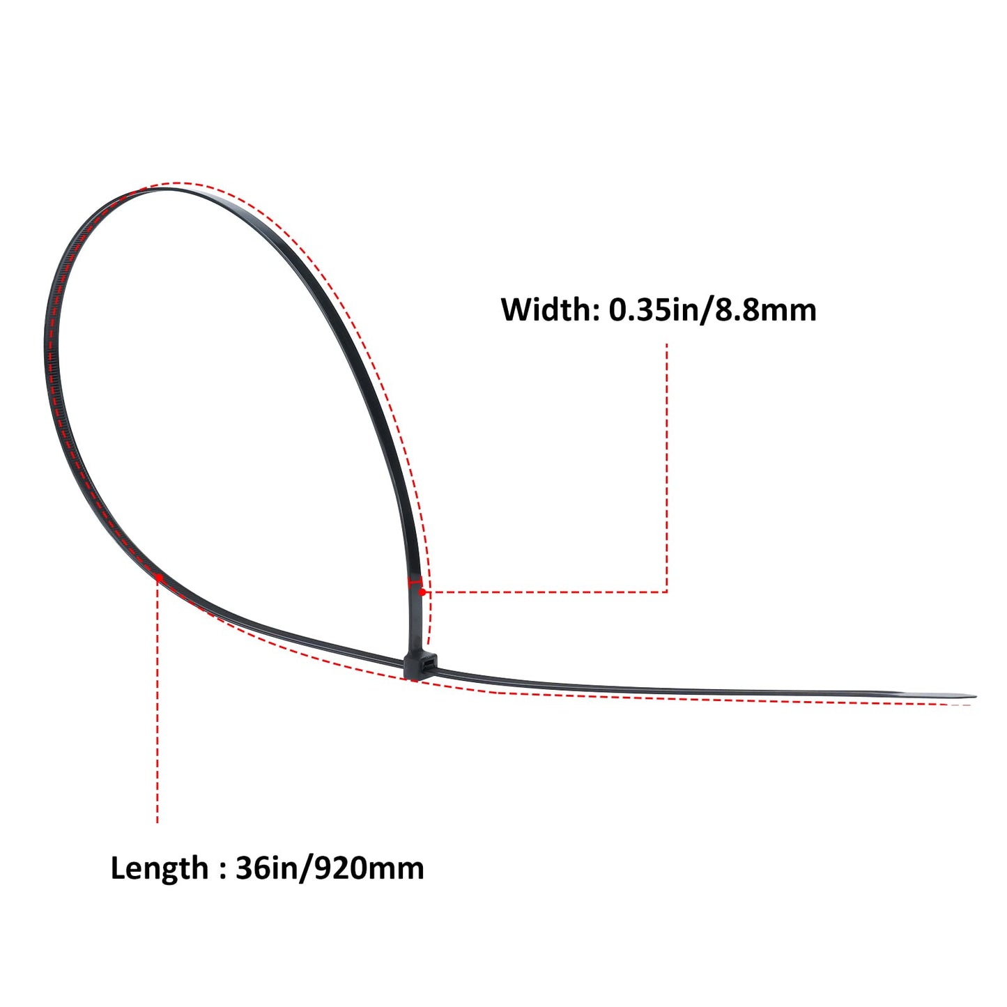 NORJIN 50 Pcs 36 Inch Extra Long Zip Ties Heavy Duty Nylon Cable Ties with 175 lbs Tensile Strength Self-locking Industrial Durable Cable Tie