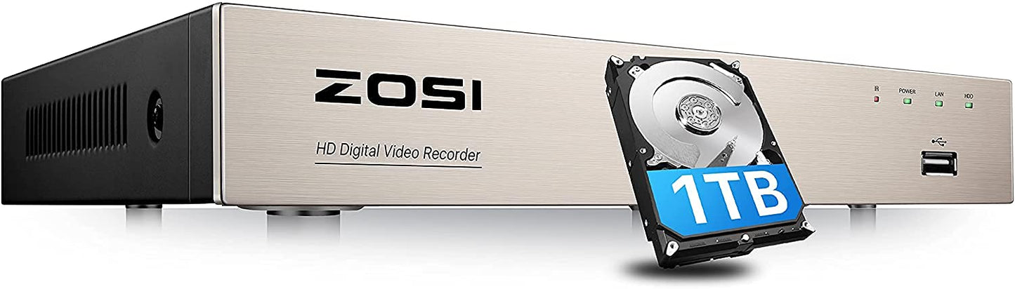 ZOSI 8CH 1080P Surveillance DVR Video recorders with 1TB Hard Drive Supports 4-in-1 HD-TVI CVI CVBS AHD 960H Security Cameras, Motion Detection