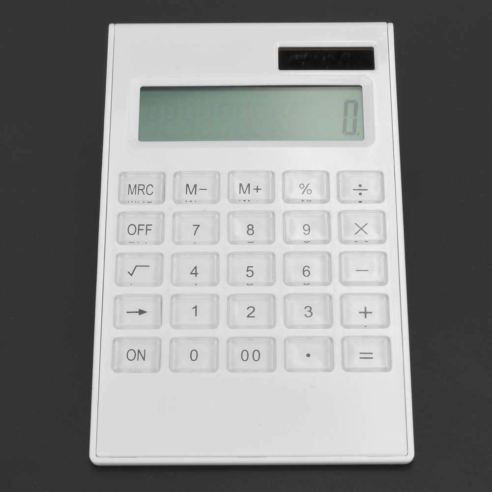 Slim Calculator, 12-Digit Electronic Calculator Lightweight Design Solar and Battery Powered White for Office and Student Use