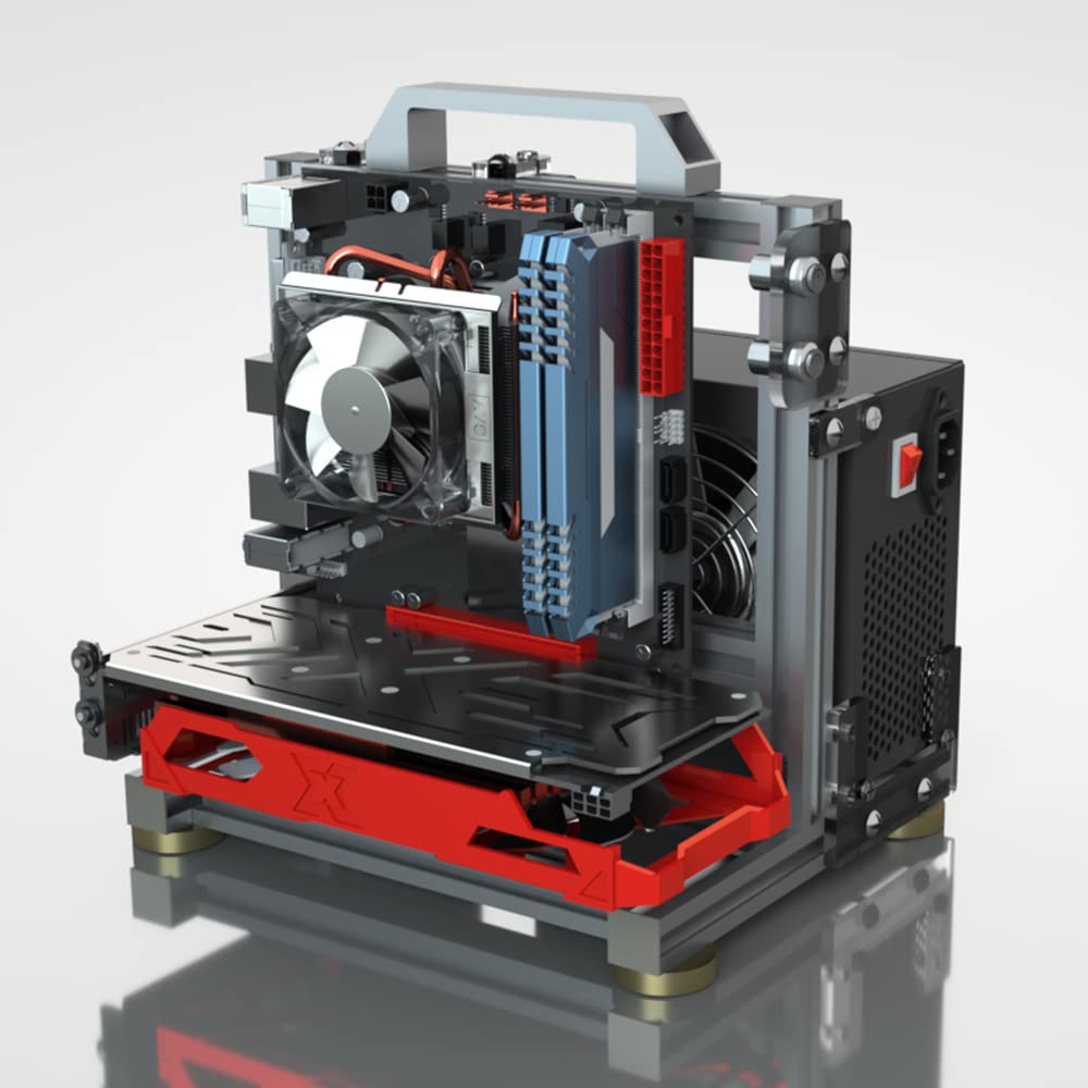 SharGwa PC ITX (17 x 17cm) PC Motherboard Open Air Case Frame, Open Bare Metal Air Water Cooling Fan Stand (Silver)