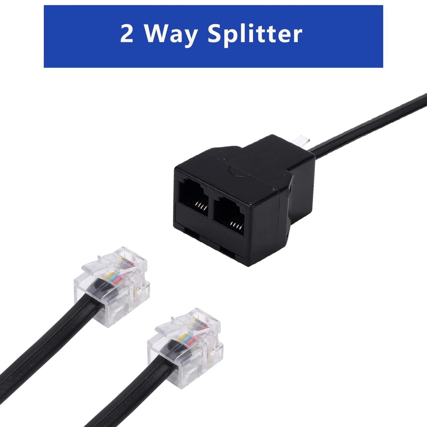 Yumiwoow Phone Line Splitter,Telephone Splitter,with RJ11 6P4C Plugs,Suitable for Telephone,Fax Machine (Black /4 Pack)