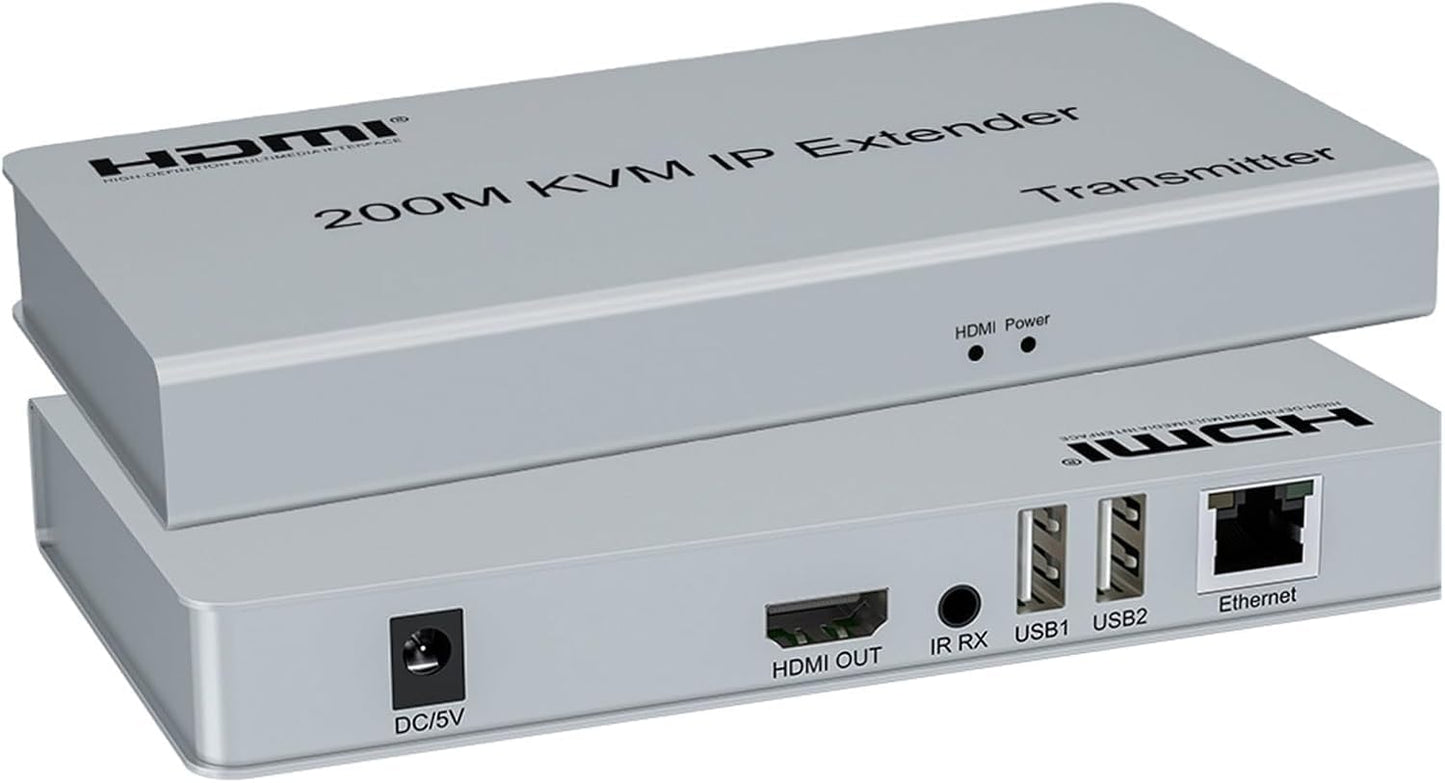 Optimal Shop 656ft/200m HDMI USB Extender RJ45 IP Network KVM Over IP Extender Over Cat5e Cat6 HDMI KVM Extender with Wide IR by TCP/IPm for PC HDTV
