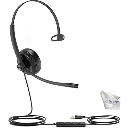 Global Teck Worldwide GTW Yealink UH34 Mono Teams Certified Wired Headset (USB-C), Connects to Deskphone, PC/Mac, Softphones - Works with Teams…