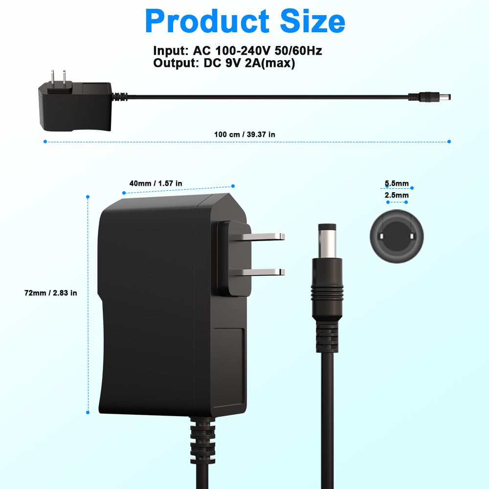 HYGAMOCC 9V 2A Power Supply Charger AC 100-240V to DC 9V 2A Switching Supply Power Adapter 5.5 X 2.5/2.1mm US Plug Wall Adapter for LED lamps…