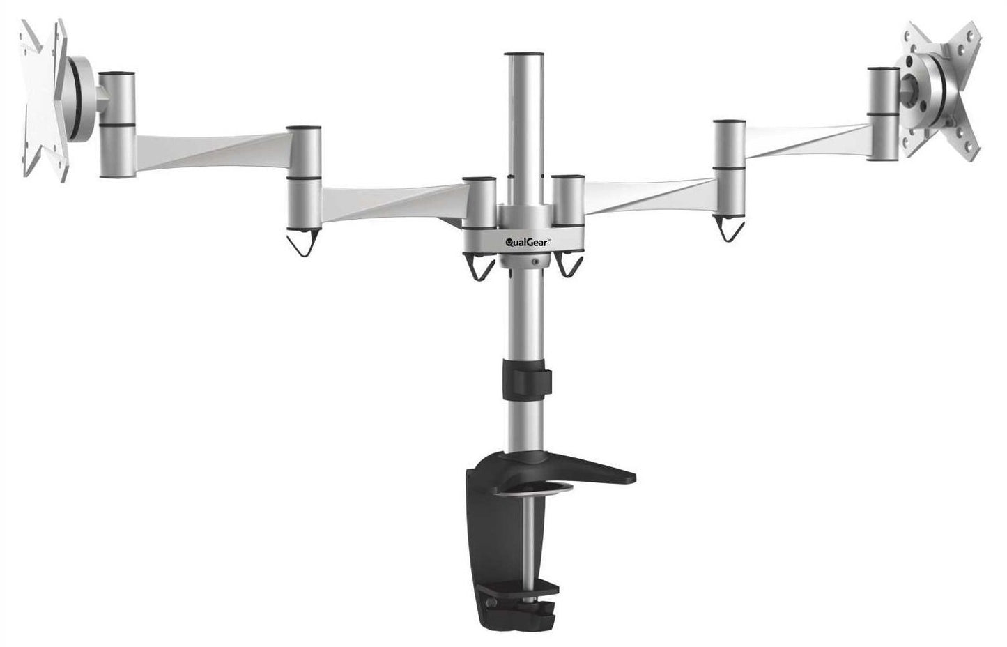 QualGear Qg-Dm-02-016 3 Way Articulating Dual Desk Mount for 13-27 Inches Flatpanel Monitors, Silver
