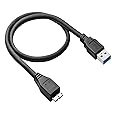3FT External Hard Drive Cord, Replacement USB 3.0 to Micro-B Super Speed/Charge SS Cable for Western Digital WD My Passport, Seagate, Toshiba Canvio