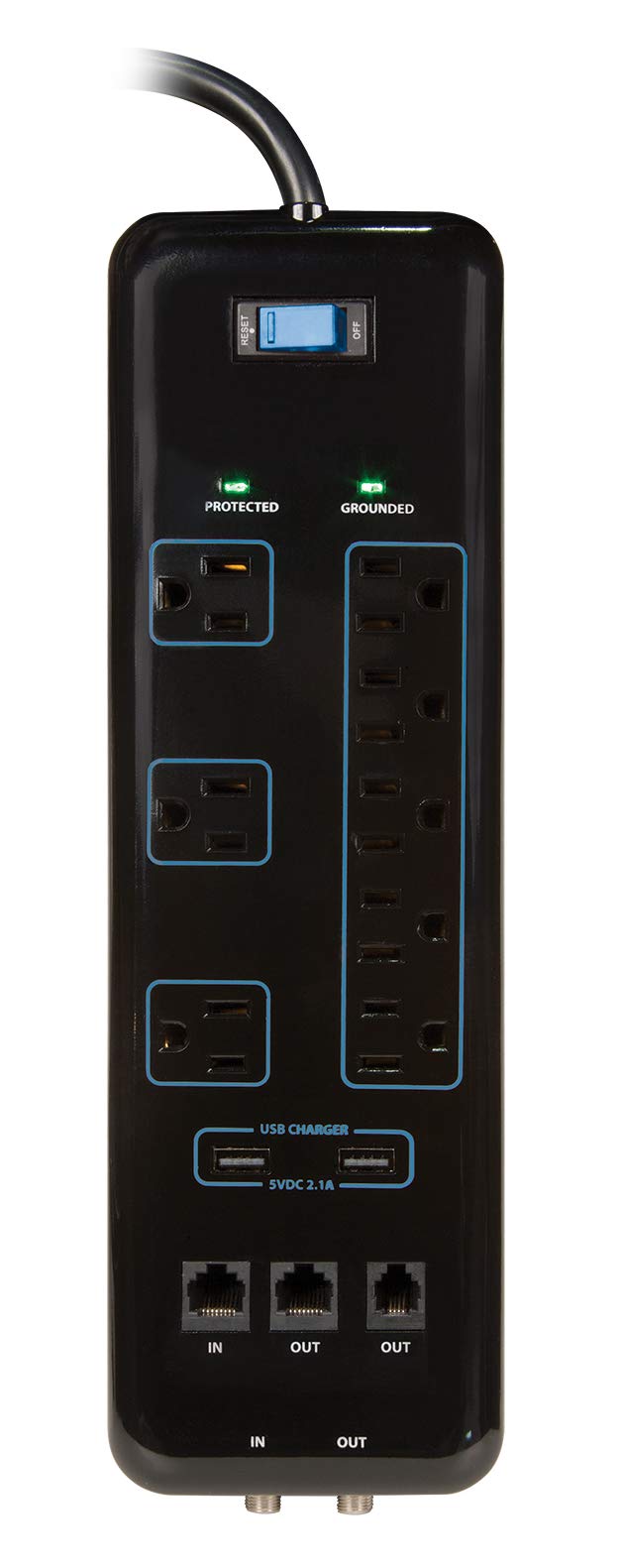 Prime Wire & Cable Prime Wire PB523118 8-Outlet Premium Electronics Surge Protector with 14/3 SJT 6 Foot Cord, Black