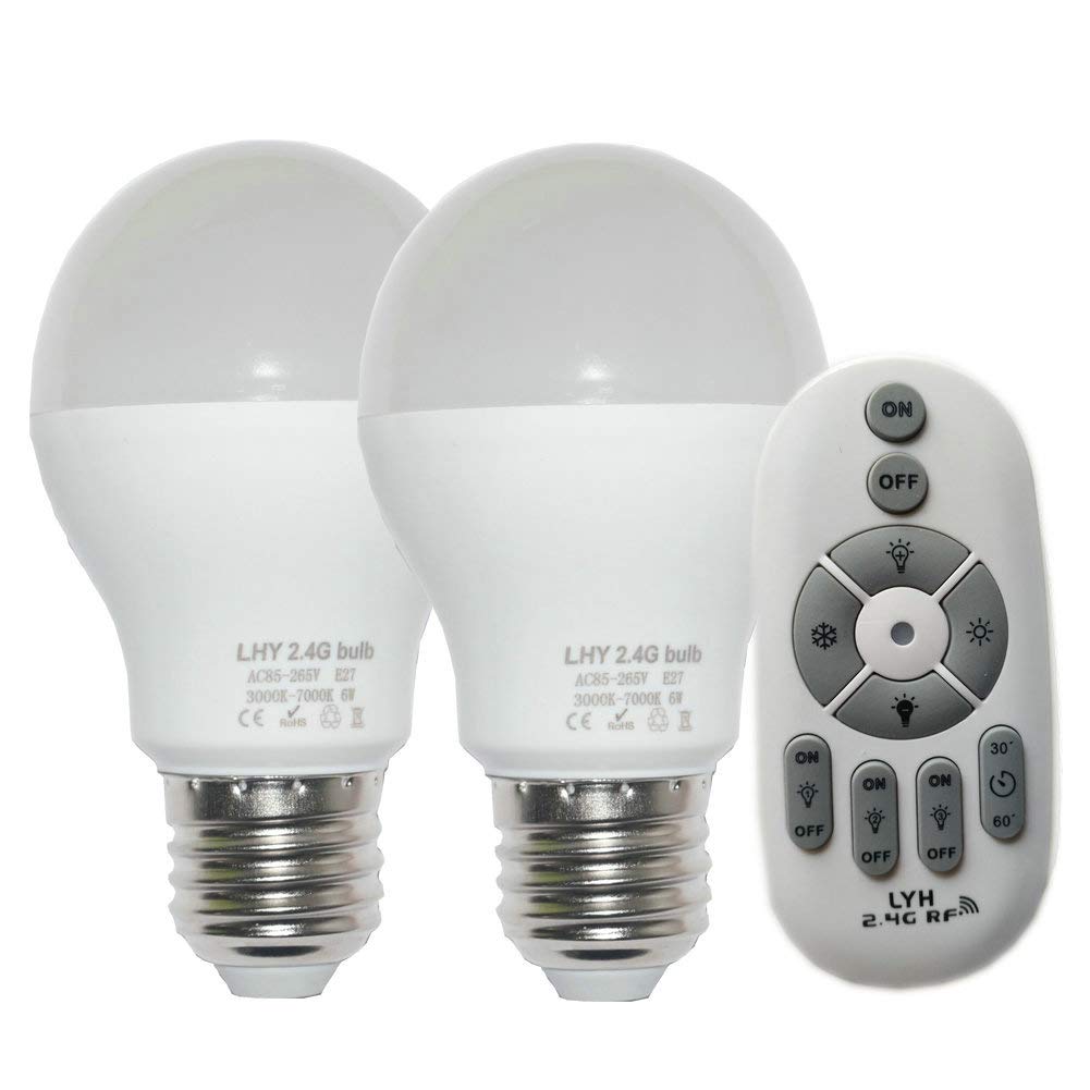 Fjiangyi 6W E27 Smart LED Light Bulbs Dimmable with 2.4GHz Wireless 3-Zone Remote Control - Adjustable Color Temperature (Warm/Cool) and Brightness 2