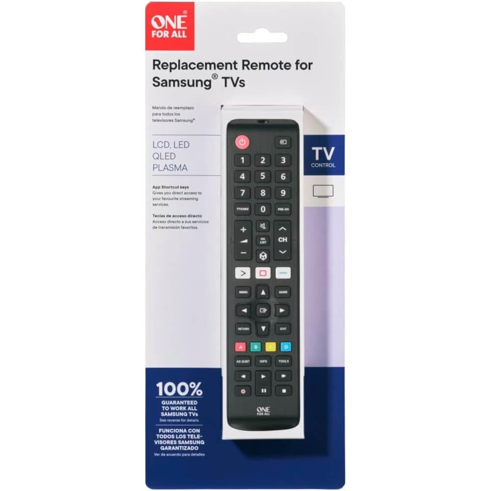 One For All Samsung TV Replacement Remote (New, in Retail Packaging) - (LED, LCD, Plasma) - Ideal Samsung TV Replacement Remote Control with Same Functions as The Original Samsung - Black - URC4810