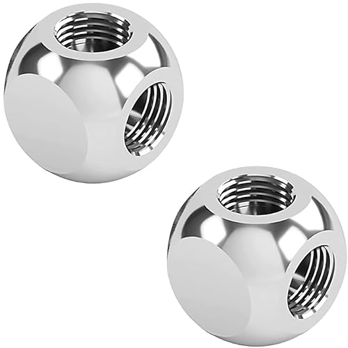 Dracaena.io 2 pack G1/4" thread, 3-way ball fitting extender or connector for the computer water cooling system, durable brass/copper material, Silver