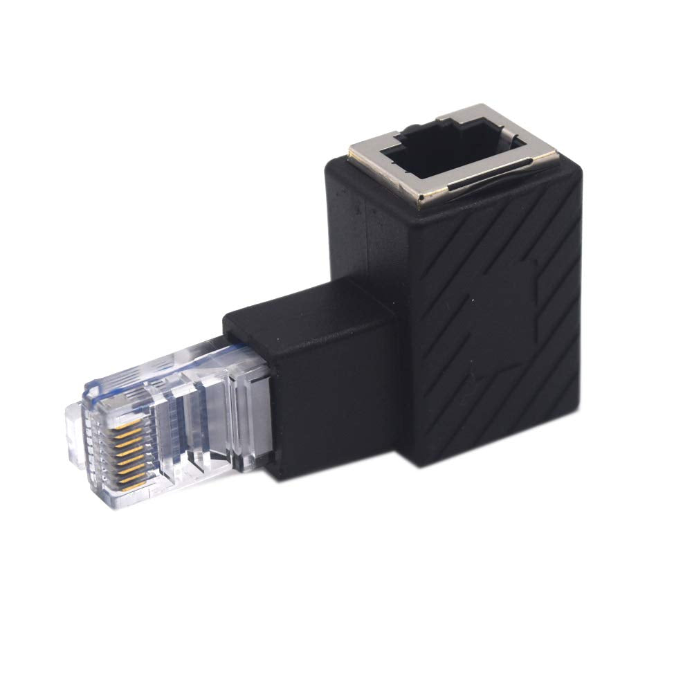 Kework 2 Pack Network RJ45 Extender, 90 Degree Left Angle Ethernet LAN RJ45 Male to Female Cable Extension Adapter Connector Coupler for Cat5 Cat5e