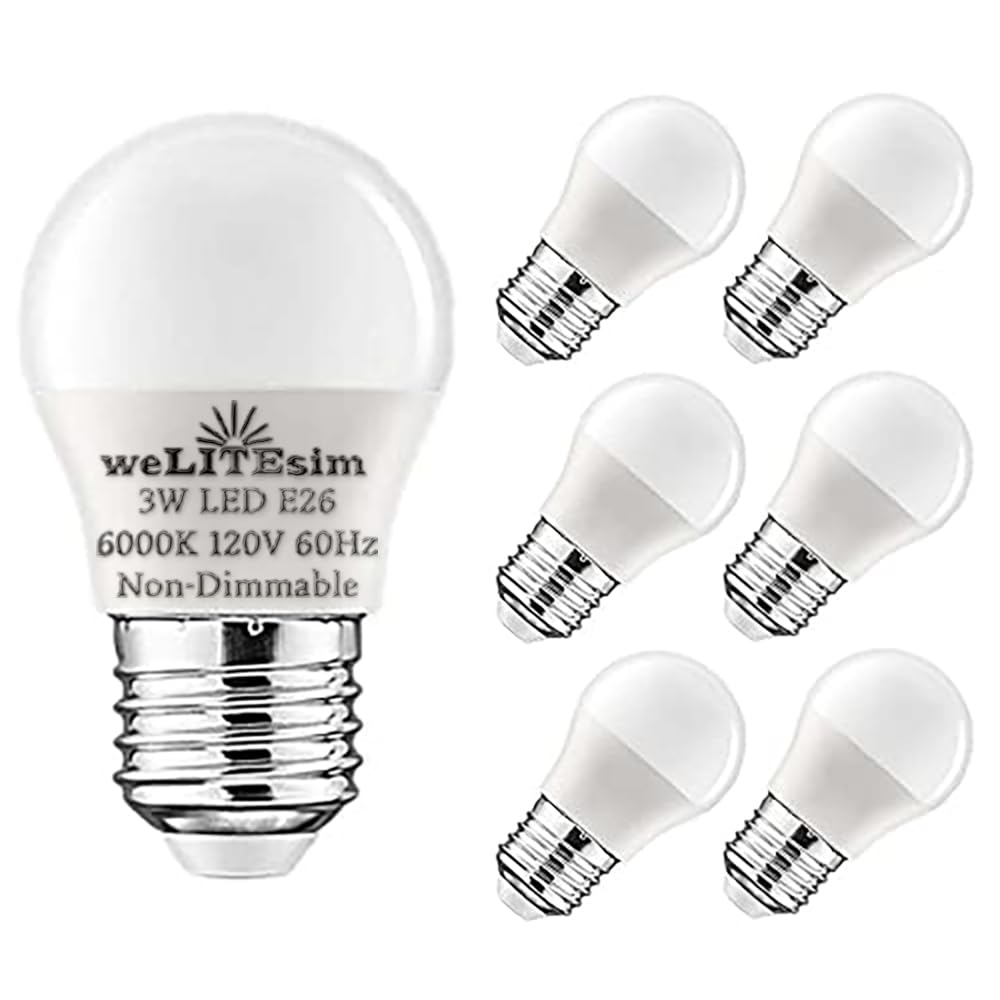 Welitesim A15 LED Light Bulbs 3W (25W Equivalent) Daylight White 6000K E26 Base 120V A15 3W Bulbs for Bedroom Living Room Home Office Not Dimmable