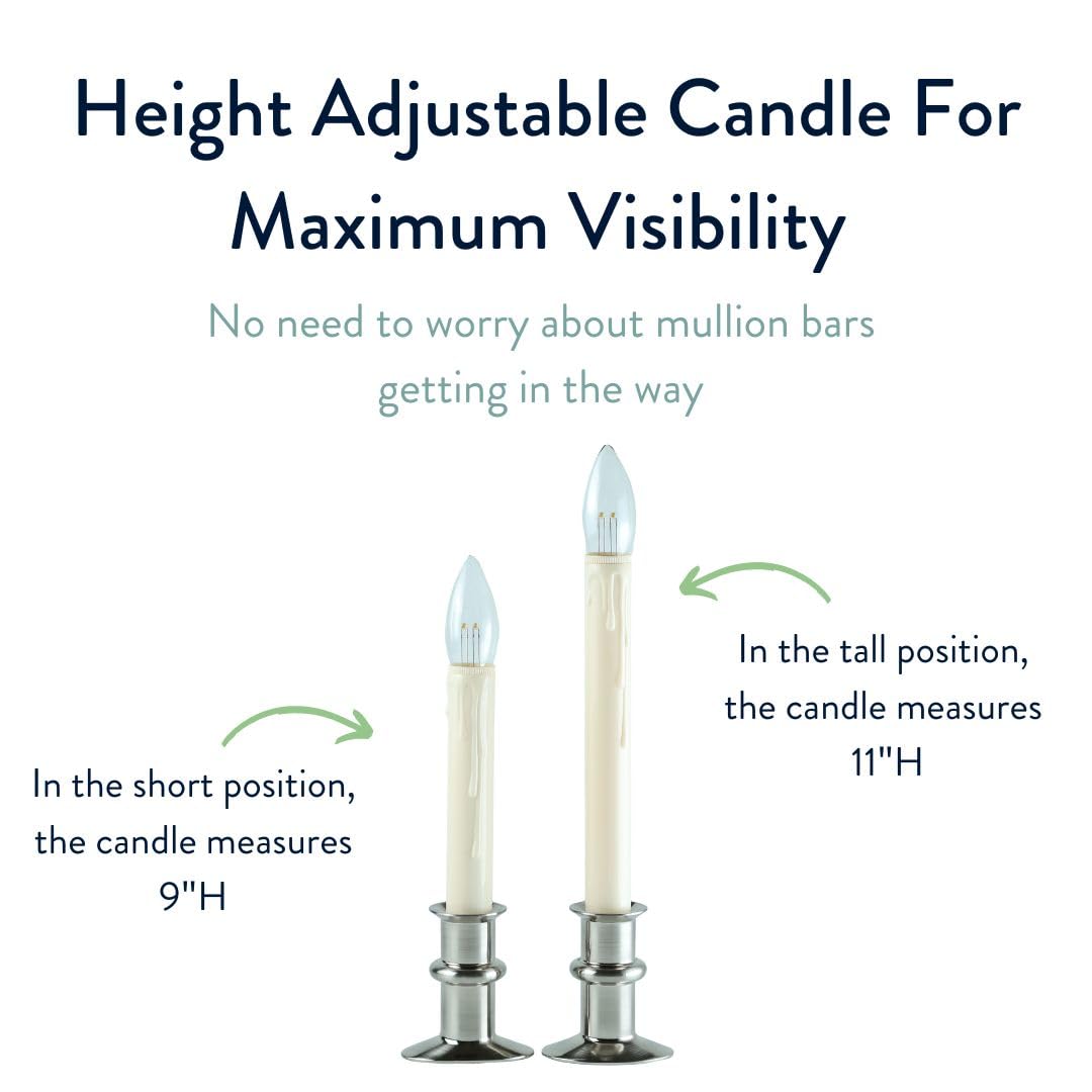 Celestial Lights Battery Operated Traditional Adjustable Window Candles - with Remote - Set of 4 (Brushed Nickel)