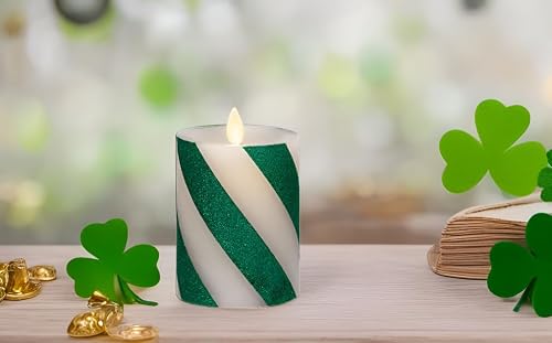 Luminara - Flameless Holiday LED Candle Battery Operated Moving Flame- Green Candy Cane - Pack of 1-4.5" - Unscented Indoor Realistic Flickering Safe