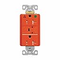 Eaton TRIG8362RNS 20 Amp TVSS Surge Protection Duplex Receptacle w/Alarm and LED Indicators, Hospital Grade, Tamper Resistant, Orange w/LED Indicators