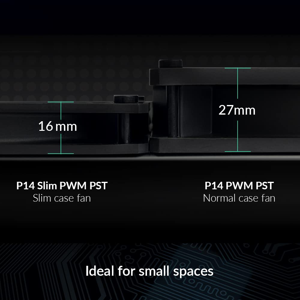 ARCTIC P14 Slim PWM PST - PC Fan, 140mm Case Fan, with PWM Sharing Technology (PST), Pressure-optimised, Quiet Motor, Computer, Extra Slim, 150-1800
