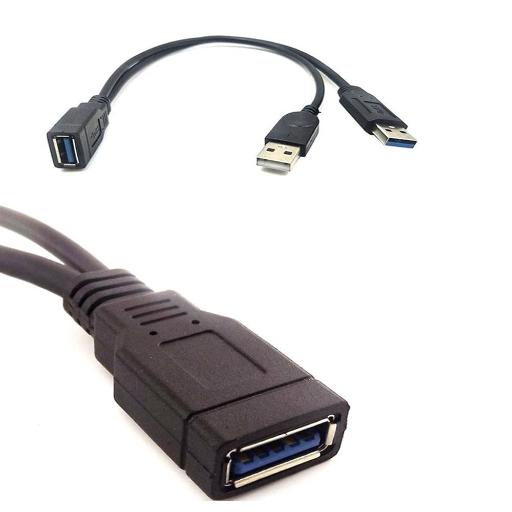 ALINNA Black USB 3.0 Female to Dual USB Male Extra Power Data Y Extension Cable Splitter Adapter for 2.5" Mobile Hard Disk
