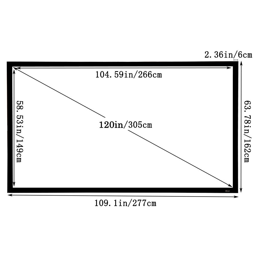 ShowMaven 100in /120in Fixed Frame Projector Screen, Diagonal 16:9, Active 3D 4K Ultra HD Projector Screen for Home Theater or Office (16:9, 120")