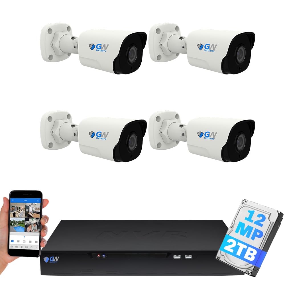 GW Security 8 Channel NVR UltraHD 12MP 6K Face/Human/Vehicle Detection PoE Security Camera System with 4 x 6K 12MP IP Microphone Outdoor/Indoor Smart