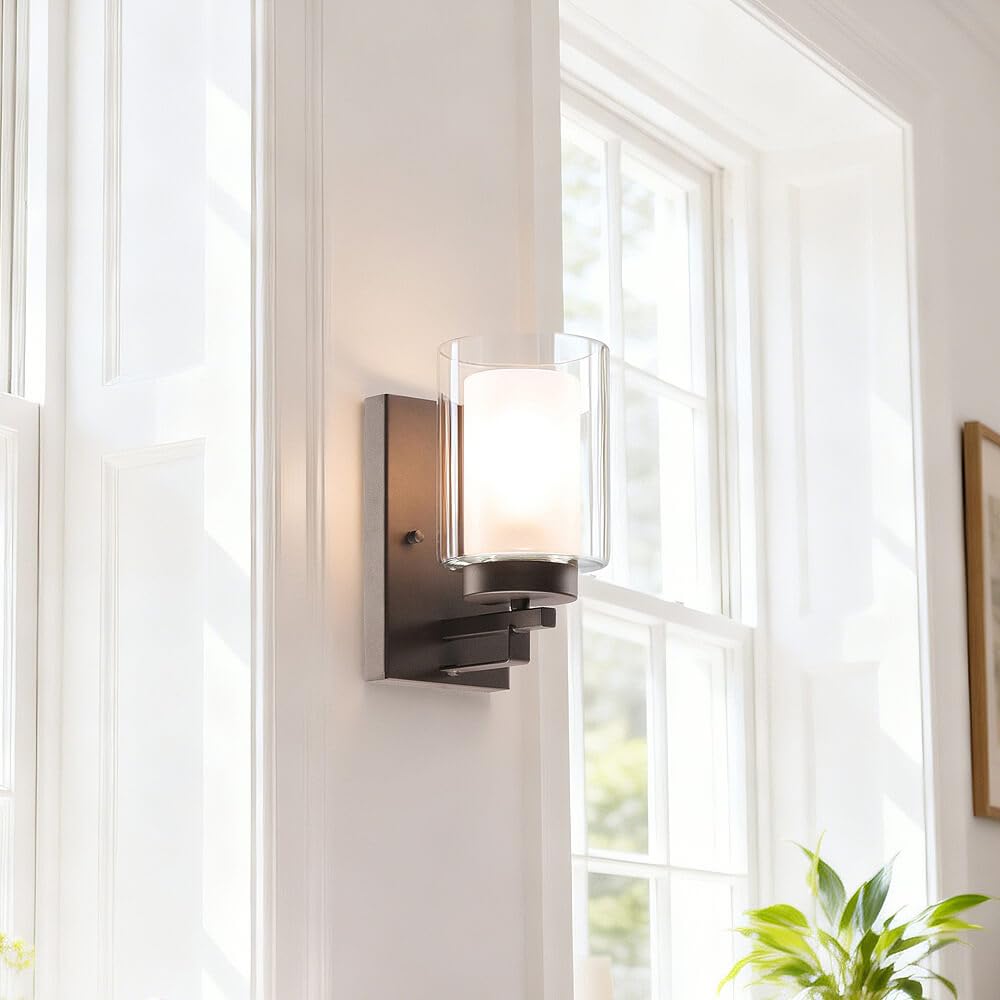 XiNBEi Lighting Wall Light 1 Light Bathroom Vanity Lighting with Dual Glass Shade in Dark Bronze Indoor Wall Mount Light XB-W1195-1-DB