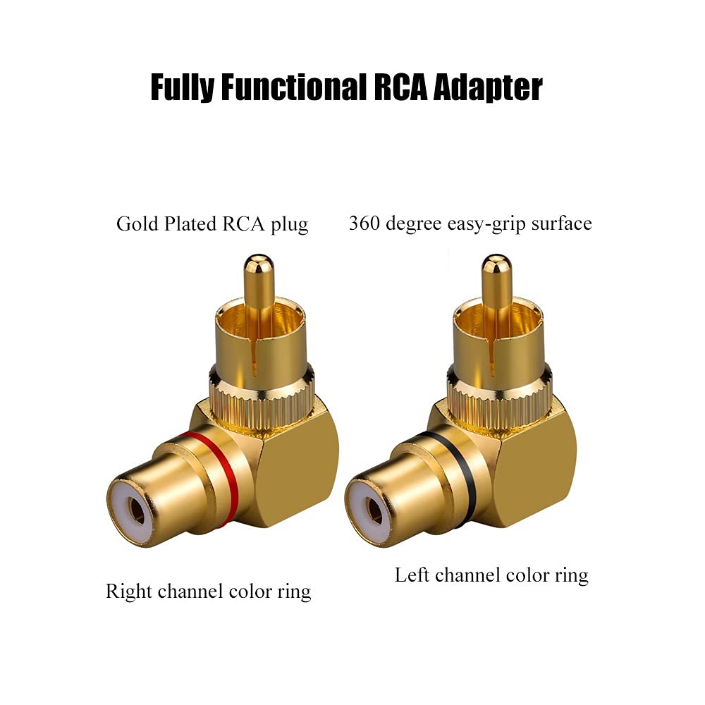 Eightnoo RCA Right Angle Adapter - 90° Female to Male Gold-Plated Connector for Wall Mounted TV as Space Saver (4)