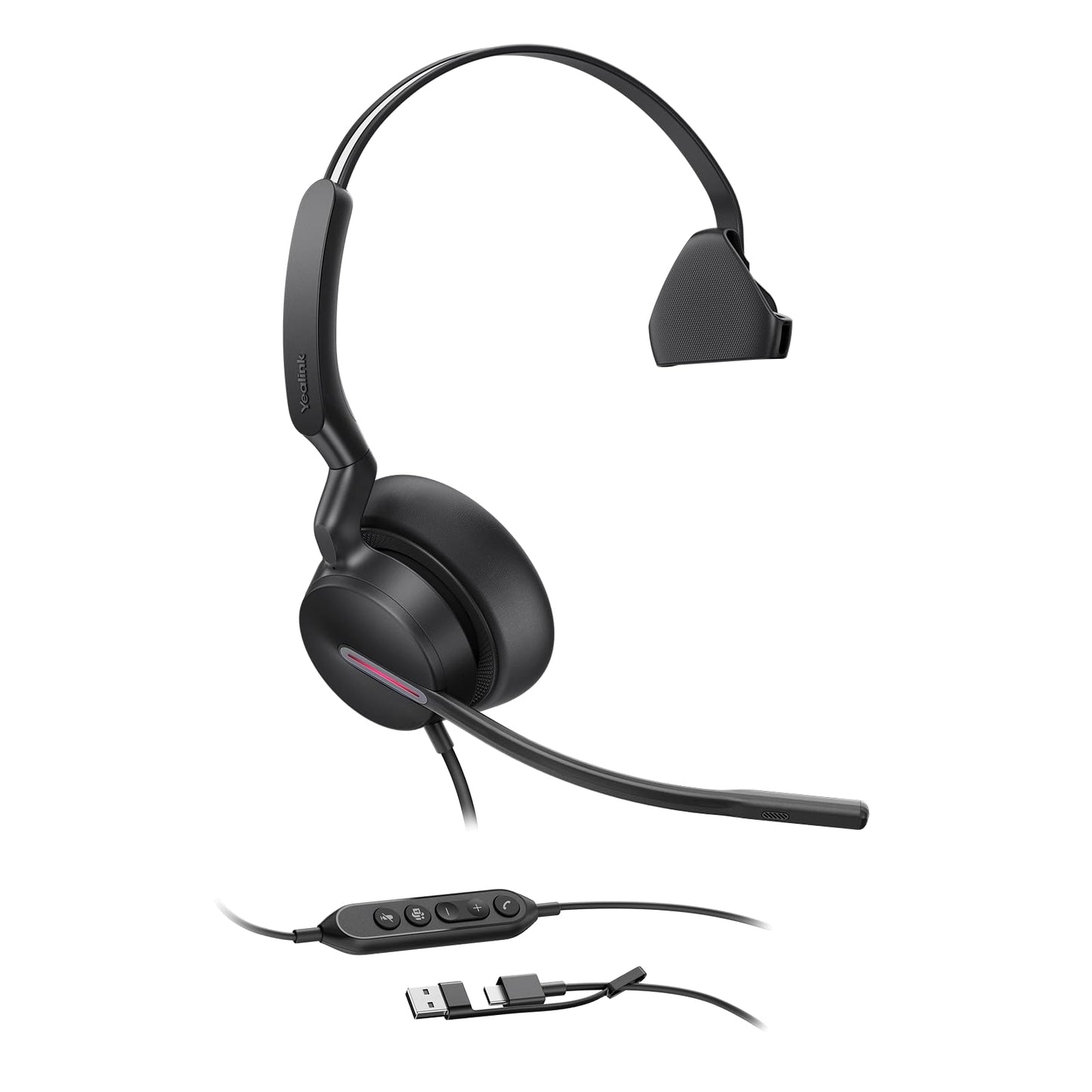 Yealink UH46 Mono USB Wired Headset with 3 Noise Cancelling Microphones for PC/Computer/Laptop, Teams Certified,Mute Call Button for Home Office