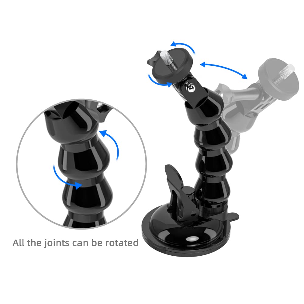 Flexible Gooseneck Extension Suction Cup Car Mount Holder with Phone Holder for Gopro Hero 13/12/11/10, DJI Osmo Action 6/5 Pro/4/3 and More Action