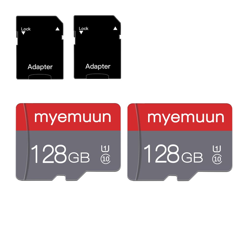 2 Pack 128 GB Micro Memory Card with Adapter, TF Memory Card Class 10, Mini Memory Card for Smartphone/Tablet/Camera/Personal Computer (128GB*2-U1)