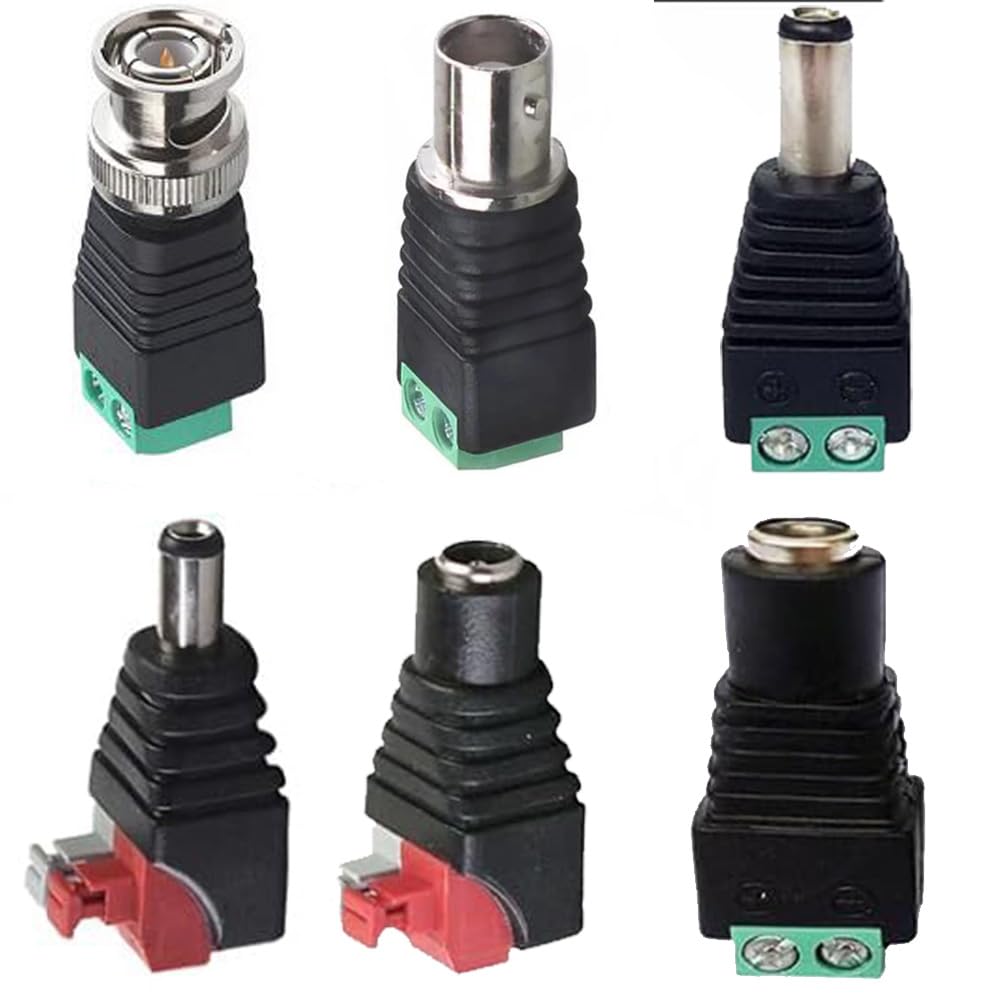 Yrhrol 60 Pcs 12V 5.5mm x 2.1mm Female Male DC Power Connector, BNC Male Balun Connector &No Screws DC Connector for Led Strip CCTV Security Camera
