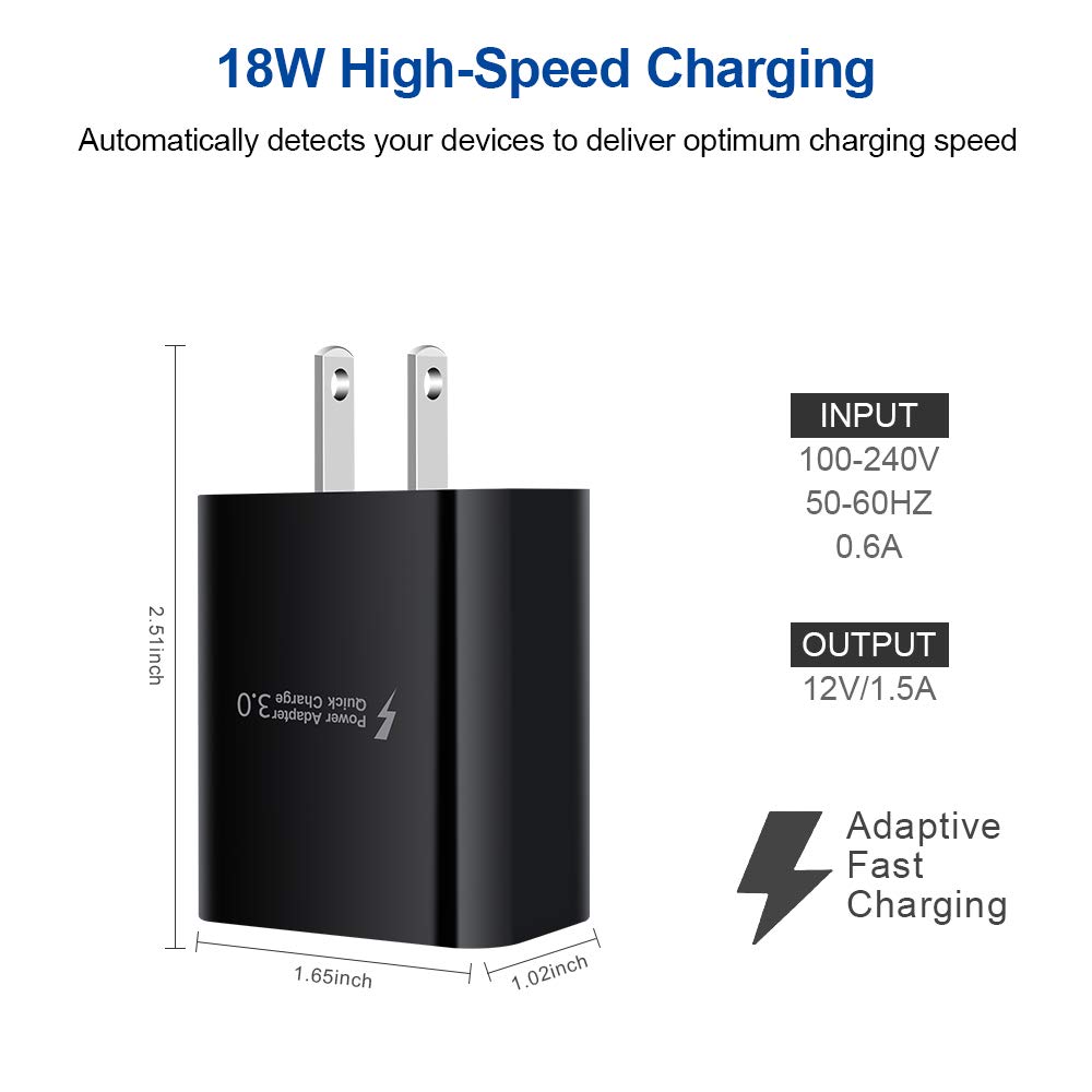 Android Phone Fast Charger,Quick3.0 USB Fast Wall Charger Plug Micro USB Cable 6FT Compatible for Samsung Galaxy J3 J5 J7 J8 S7 S6 A10 A02 A6 A01, LG
