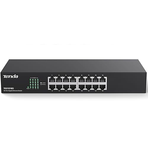 Tenda TEG1016D, Unmanaged 16 Port Gigabit Switch, Rackmount Ethernet Switch, Plug & Play, Fanless & Metal Design Network Switch, Limited Lifetime