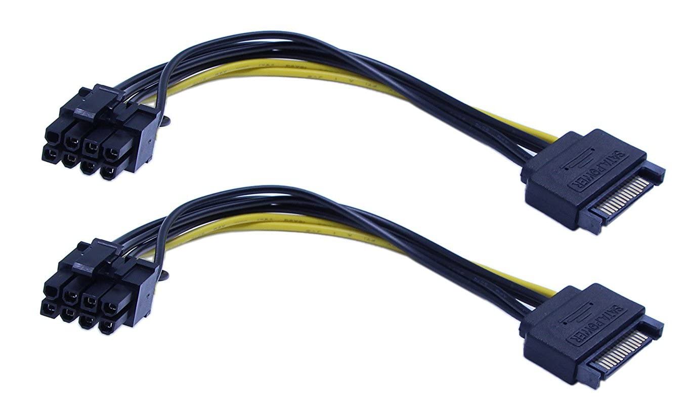 zdyCGTime 2 Pack 15-Pin SATA Male to 8 Pin (6+2 Pin) PCI-Express Female Video Card Power Adapter Cable (6+2Pin) 8 Pin PCI-E Female to Male SATA