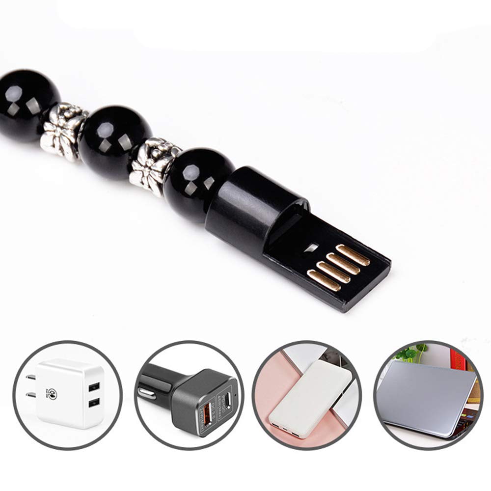 Charging Bracelets Cable Charger Cord Fashion Prayer Beads Wrist Line Black (for Apple)