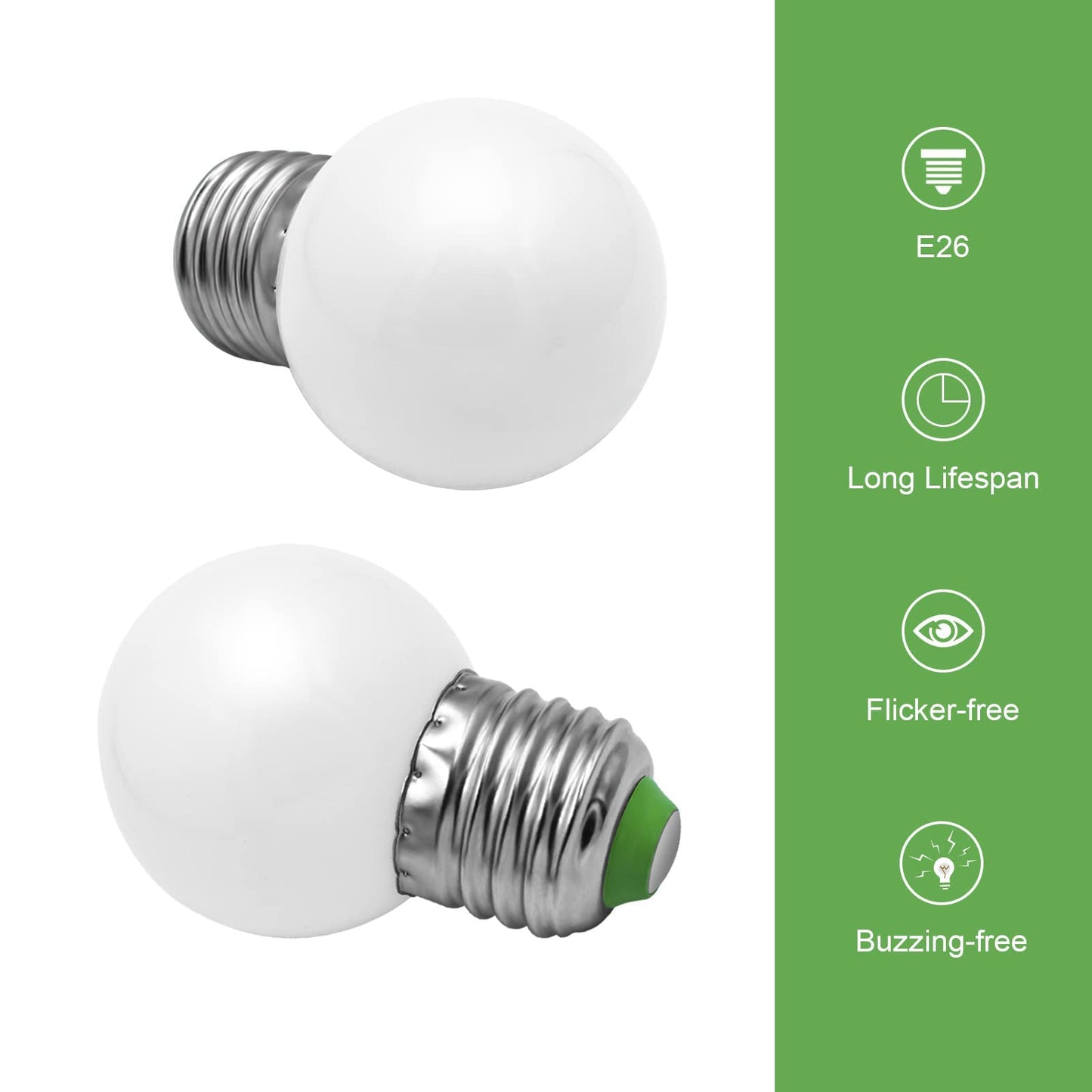 LFLAMPON G14 G45 Edison Globe Bulb 3W 120V Cool White 6000K 2-Pack