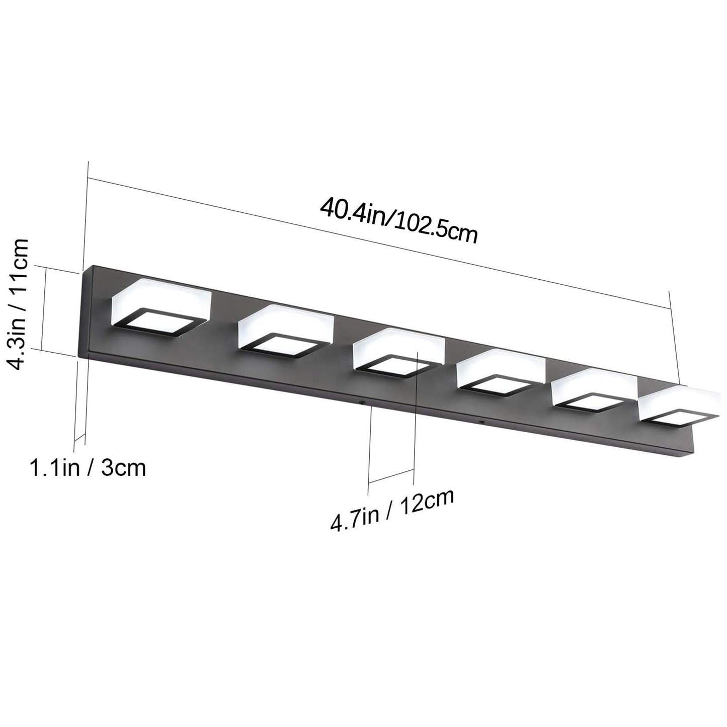 Ralbay Modern Black Vanity Lights Fixtures 6 Lights Acrylic Modern LED Matte Black Vanity Lights for Bathroom
