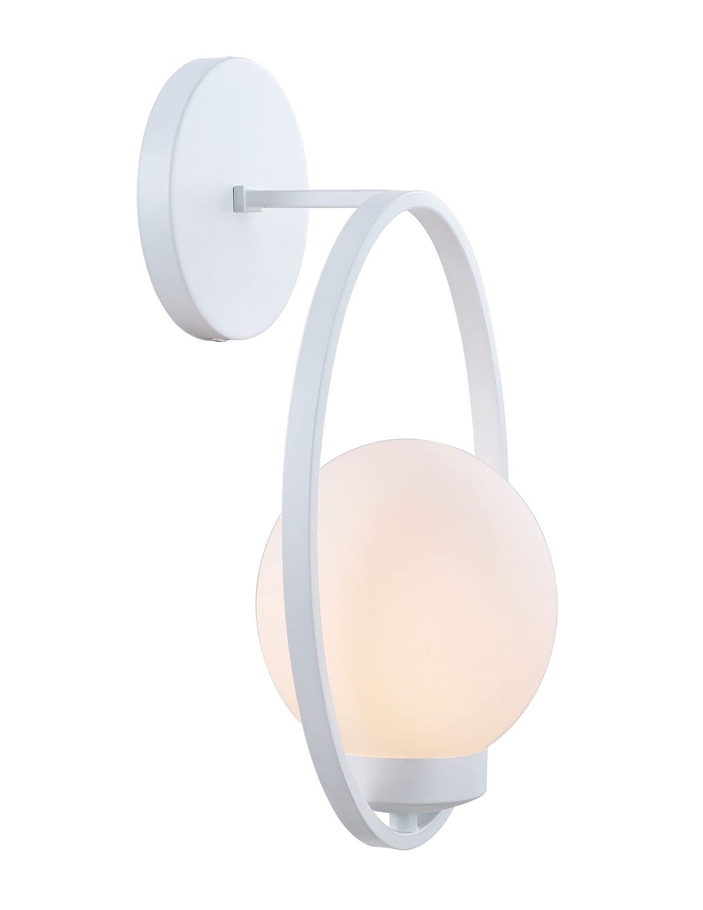 Aspen Creative 62708-03-1, 1-Light Wall Sconce / 8" W x 14" H x 7-1/2" E, Matte White Finish w/Opal Glass, Bulb Not Included