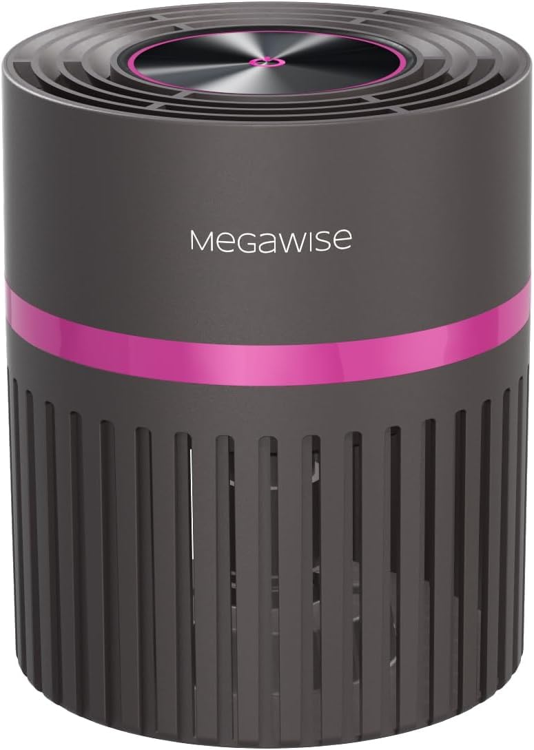 MEGAWISE Office Air Purifier with 3-in-1 HEPA Filter Desktop Air Cleaner for Smoke, Pet Dander, etc. HEPA Air Purifier for Home and Bedroom, 100%